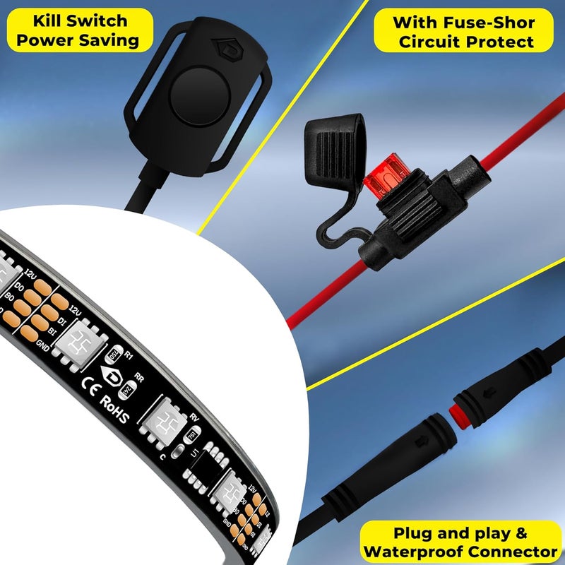 DITRIO 8PCS Motorcycle Led Lights with Brake Turn Signal,Underglow Light Kits with APP/RF Remote Control, Dual Zone,Waterproof,12V Pixelglow Led RGB Lights for Motorcycles, Golf Carts, ATVs, UTVs - Image 5